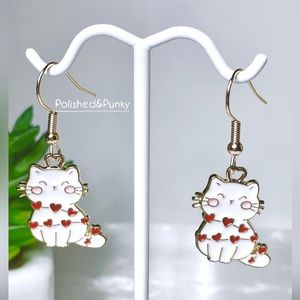 Cat and Heart Earrings ~ Cat Earrings ~ Heart Earrings Kitten Earrings gift box
